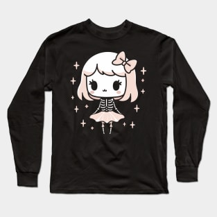 Cute Kawaii Girl in a Skeleton Costume | Halloween Cute Chibi Design Long Sleeve T-Shirt